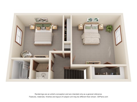 Floor plan for 2 beds, 1.5 baths, 1500 sqft
